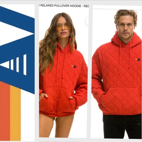 Aviator Nation Quilted Relaxed Pullover Hoodie size S red unisex - Picture 1 of 10
